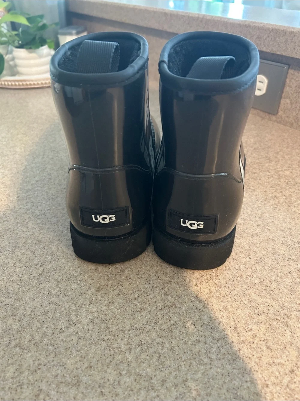 UGG Women’s Black Glossy Rain Boots with White Logo